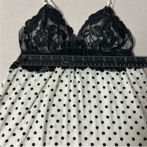 Victoria’s Secret Babydoll Nightie Medium Off-White & Black Polka Dot Lace Trim - Picture 12 of 12